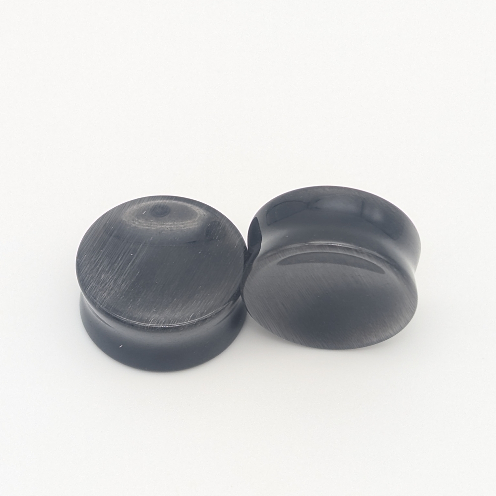 Pair of Double Flare Silver Sheen Obsidian Plugs Gauges, Size 3/4" (19mm)